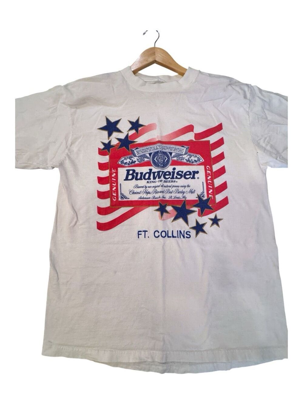 BUDWEISER Vintage 90s Ft. Collins Embroidered Flag Tee